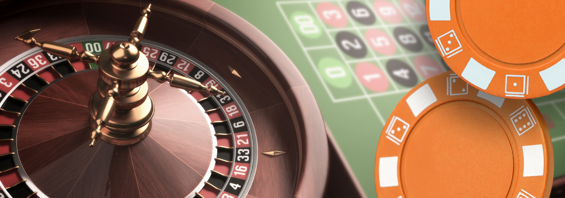 online casino, roulette wheel, casino chips and table
